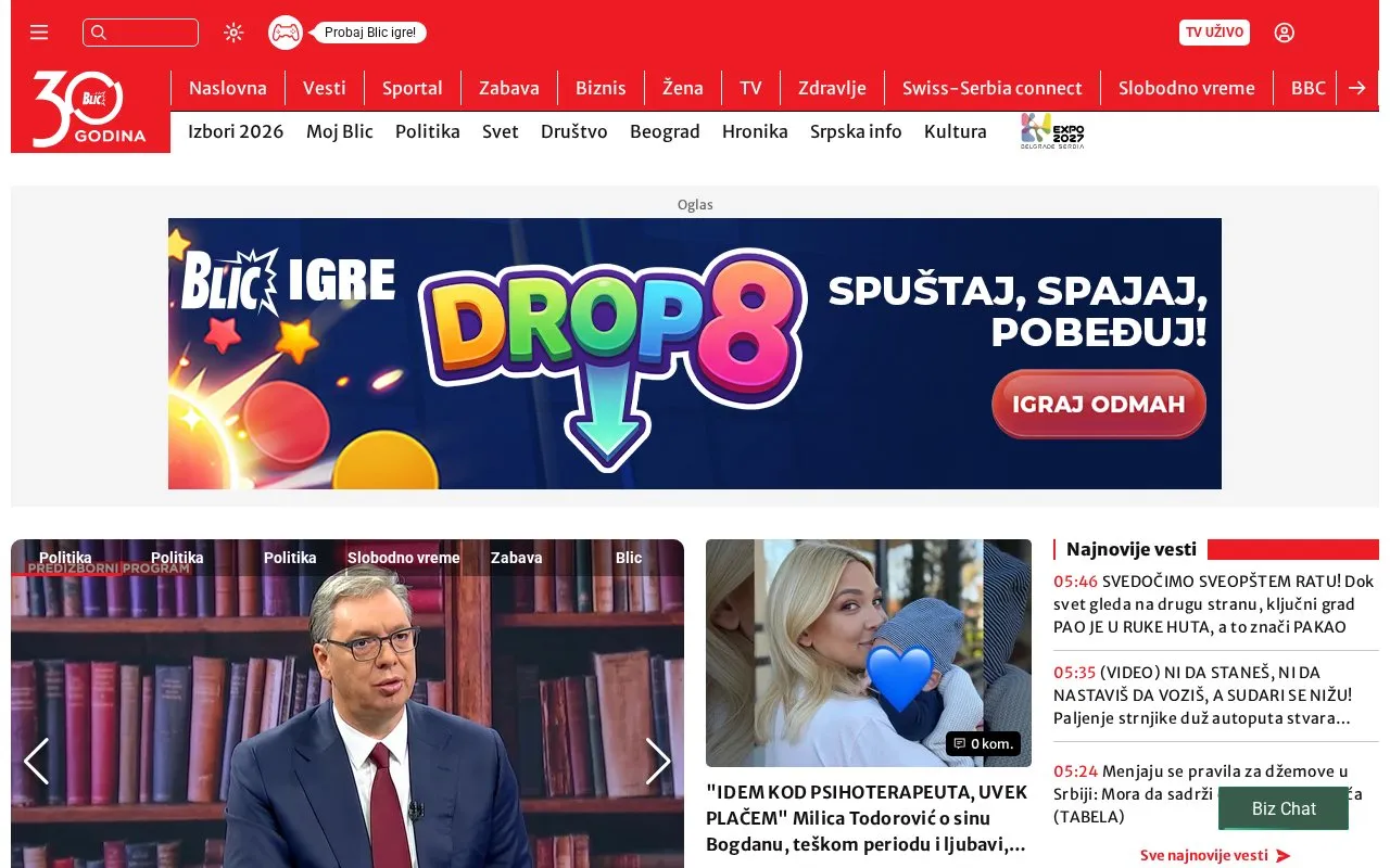Blic homepage screenshot