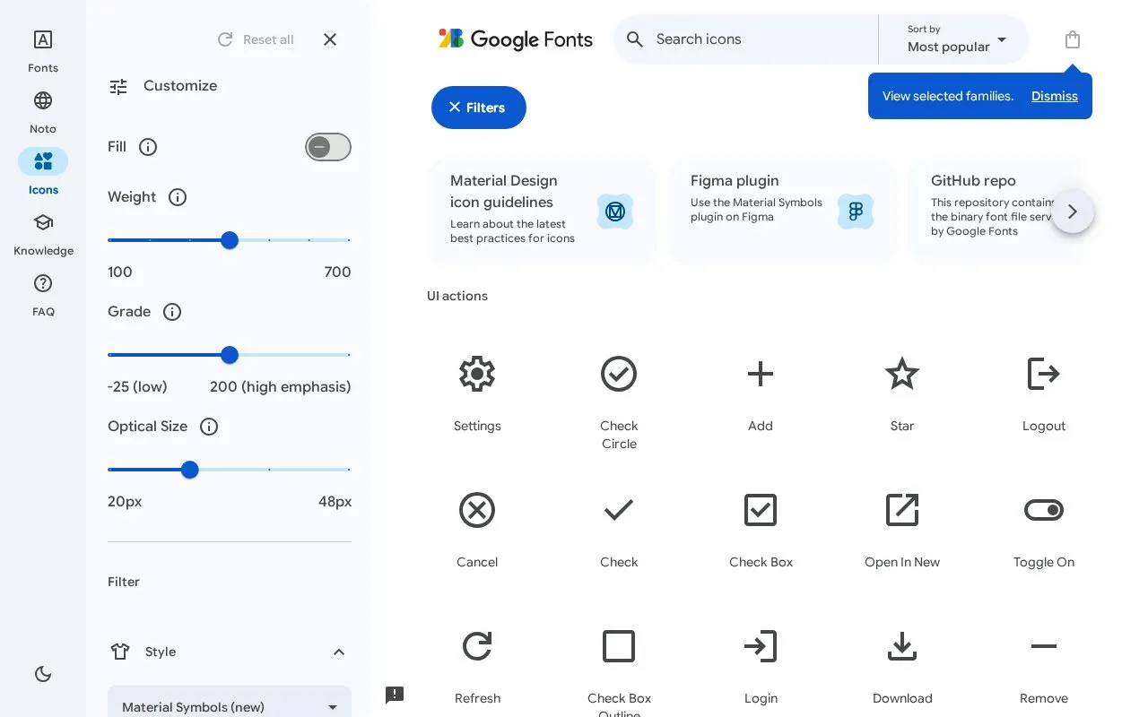 Google Icons homepage screenshot