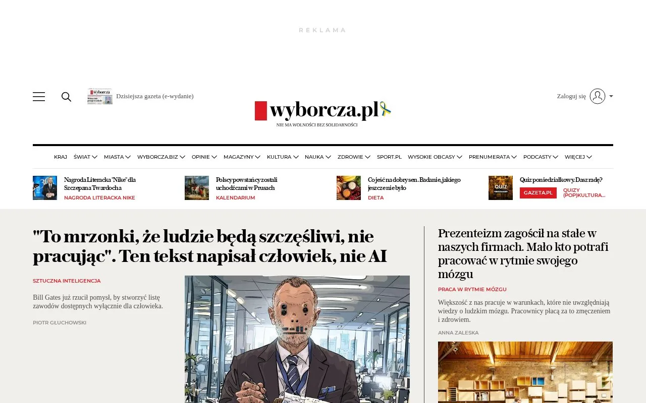 Gazeta Wyborcza homepage screenshot