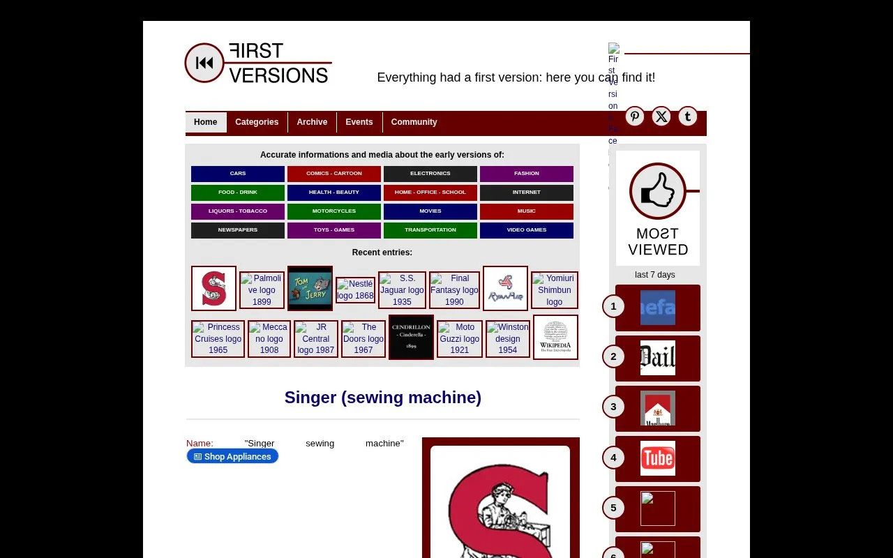 FirstVersions homepage screenshot