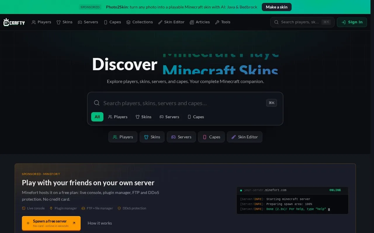 Crafty homepage screenshot