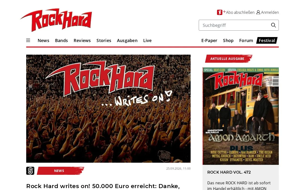 Rock Hard homepage screenshot