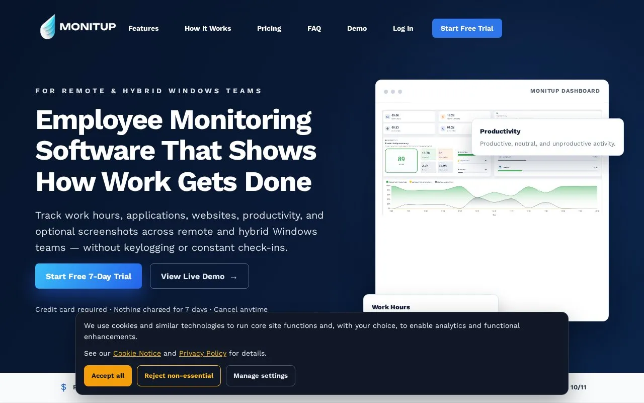 MonitUp homepage screenshot