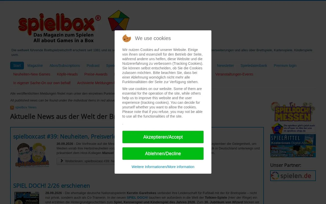 spielbox homepage screenshot