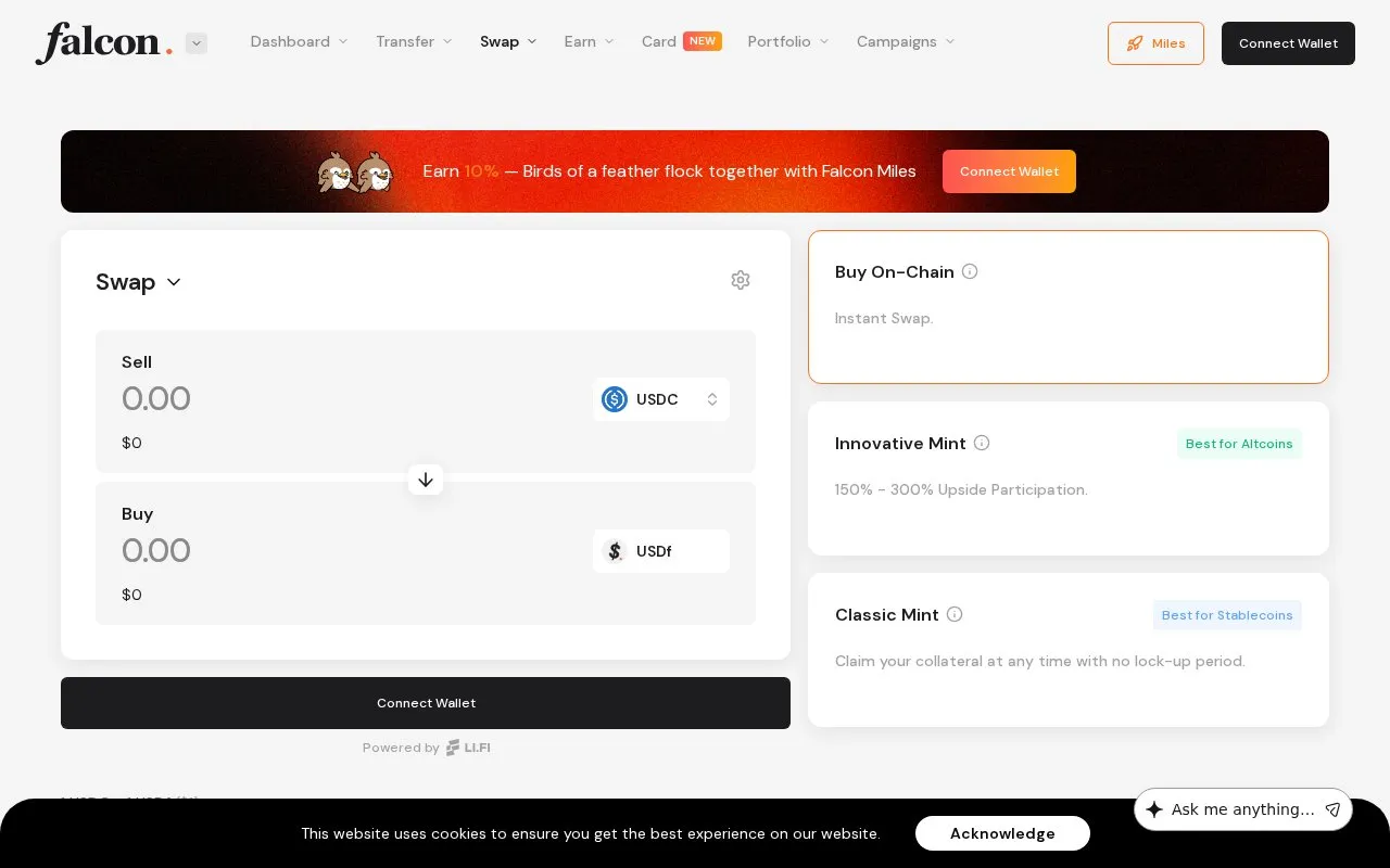 Falcon Finance homepage screenshot