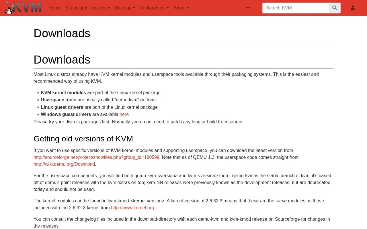 Linux-KVM homepage screenshot