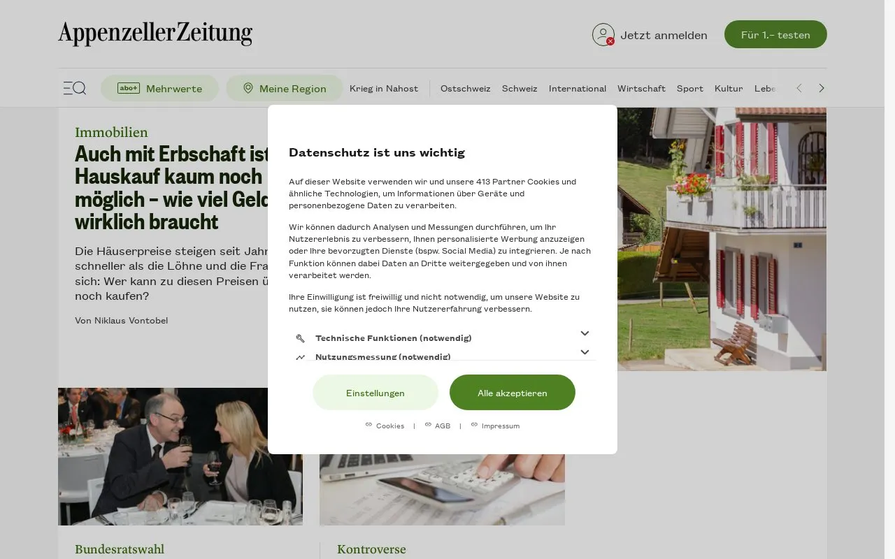 Appenzeller Zeitung homepage screenshot
