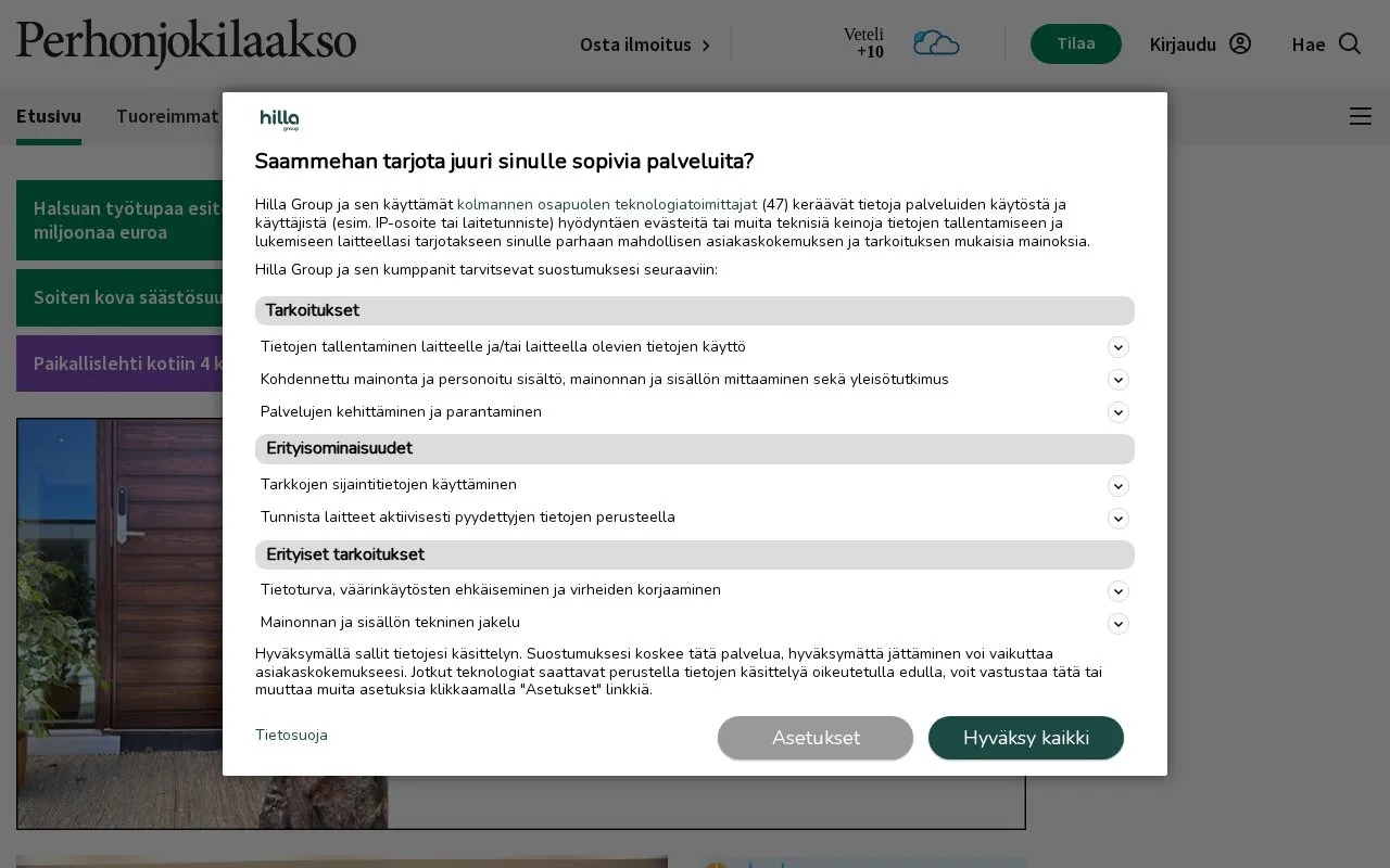 Perhonjokilaakso homepage screenshot