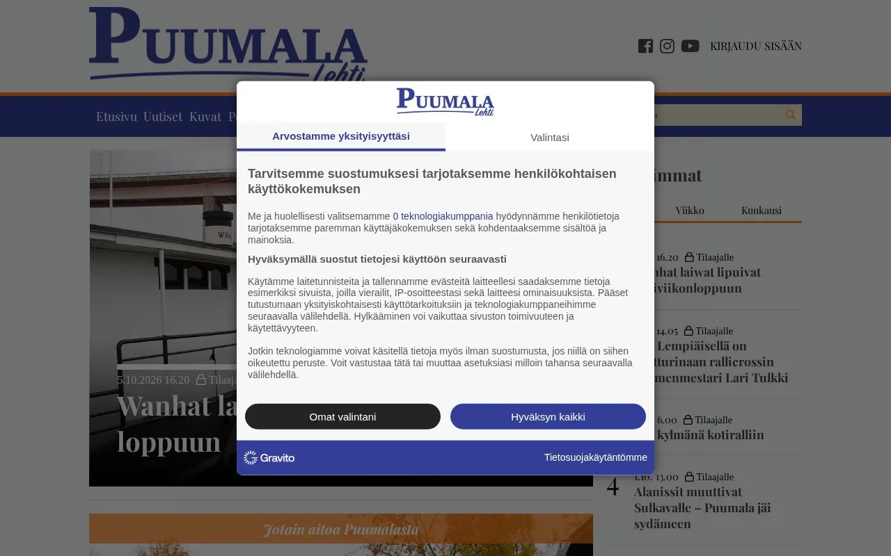 Puumala-lehti homepage screenshot