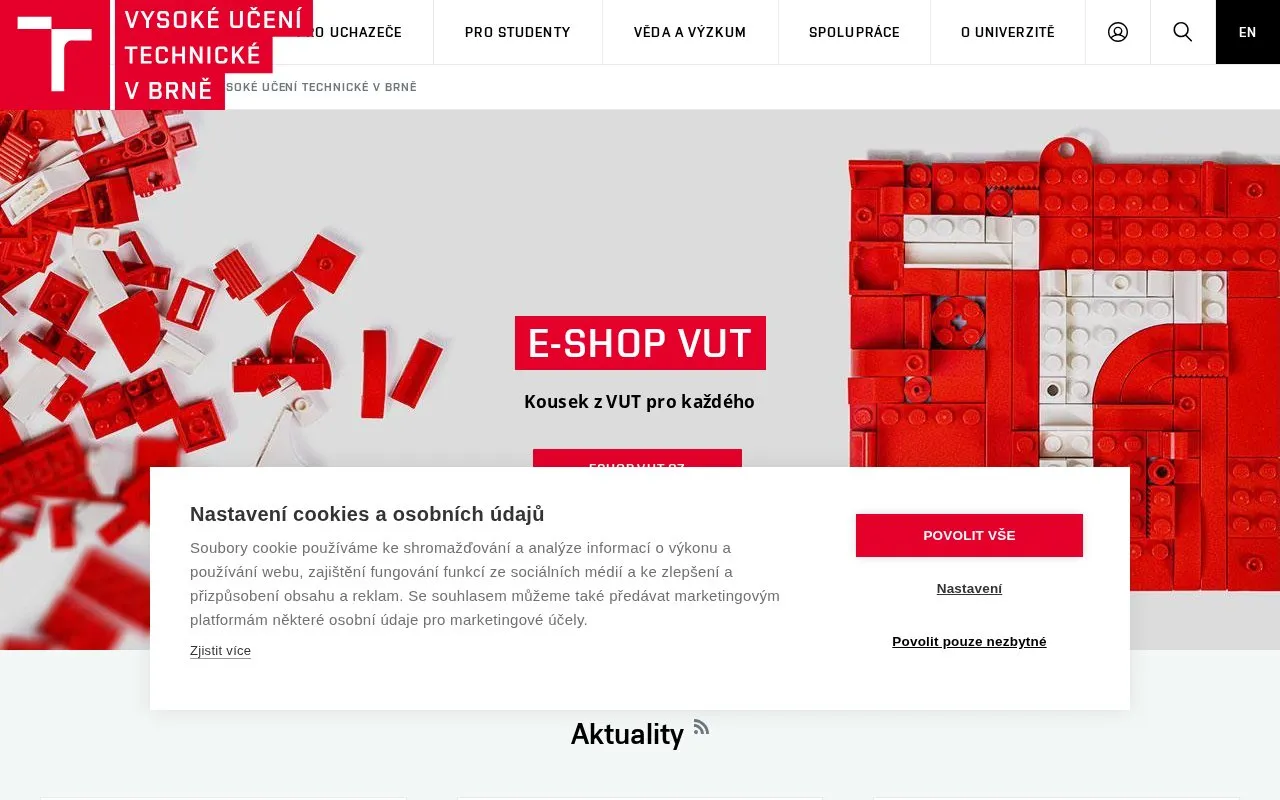 Brno University of Technology homepage screenshot