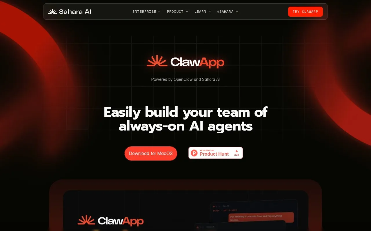 ClawApp homepage screenshot