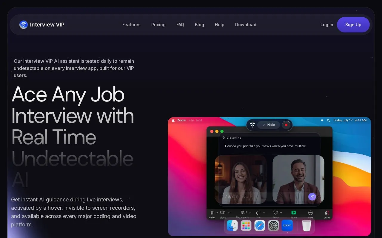 Interview VIP homepage screenshot