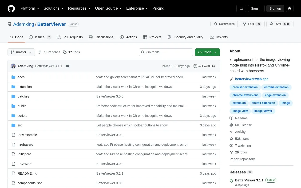 Betterviewer homepage screenshot