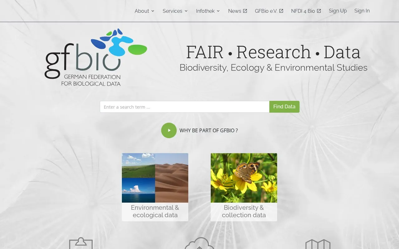 German Federation for Biological Data homepage screenshot