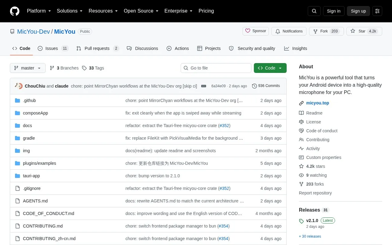 Mic You homepage screenshot