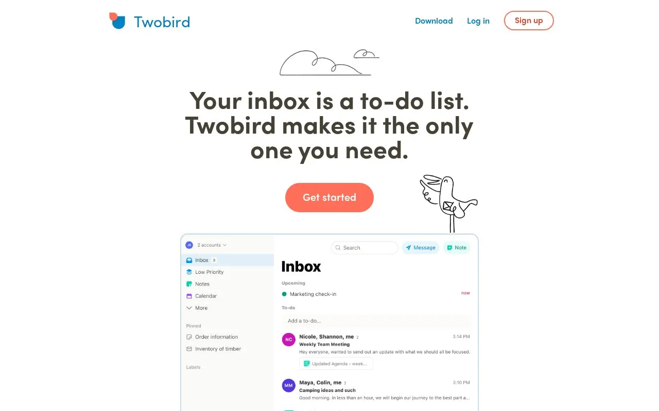 Twobird homepage screenshot