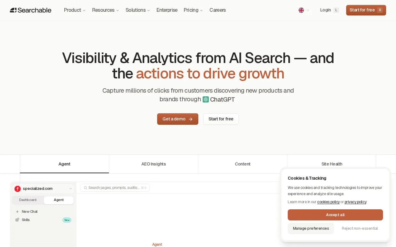 Searchable homepage screenshot