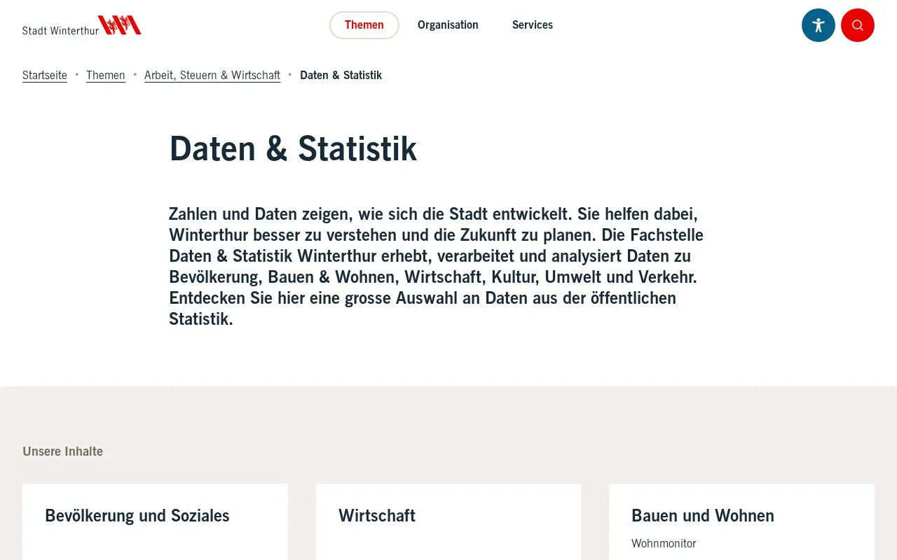 Datenkatalog Stadt Winterthur homepage screenshot