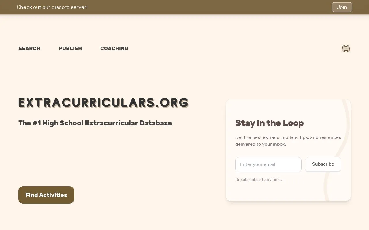 Extracurriculars.org homepage screenshot
