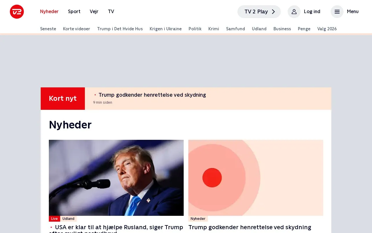 TV2.dk homepage screenshot