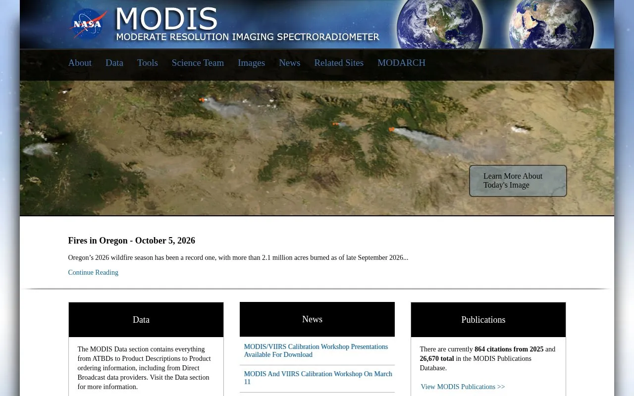Moderate Resolution Imaging Spectroradiometer homepage screenshot