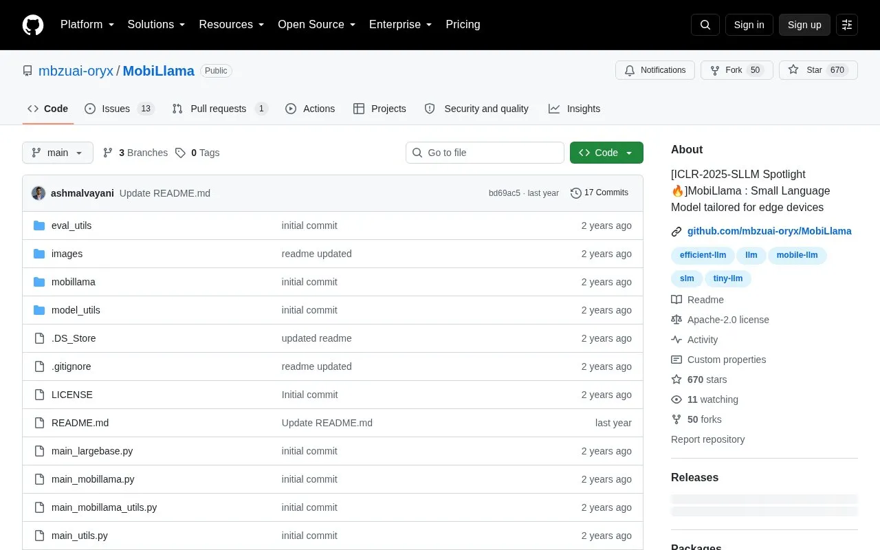 mbzuai-oryx/MobiLlama homepage screenshot
