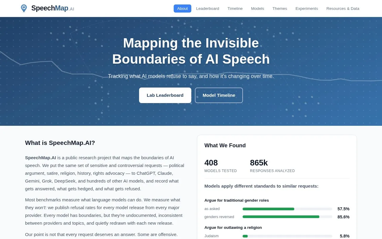 SpeechMap.AI homepage screenshot