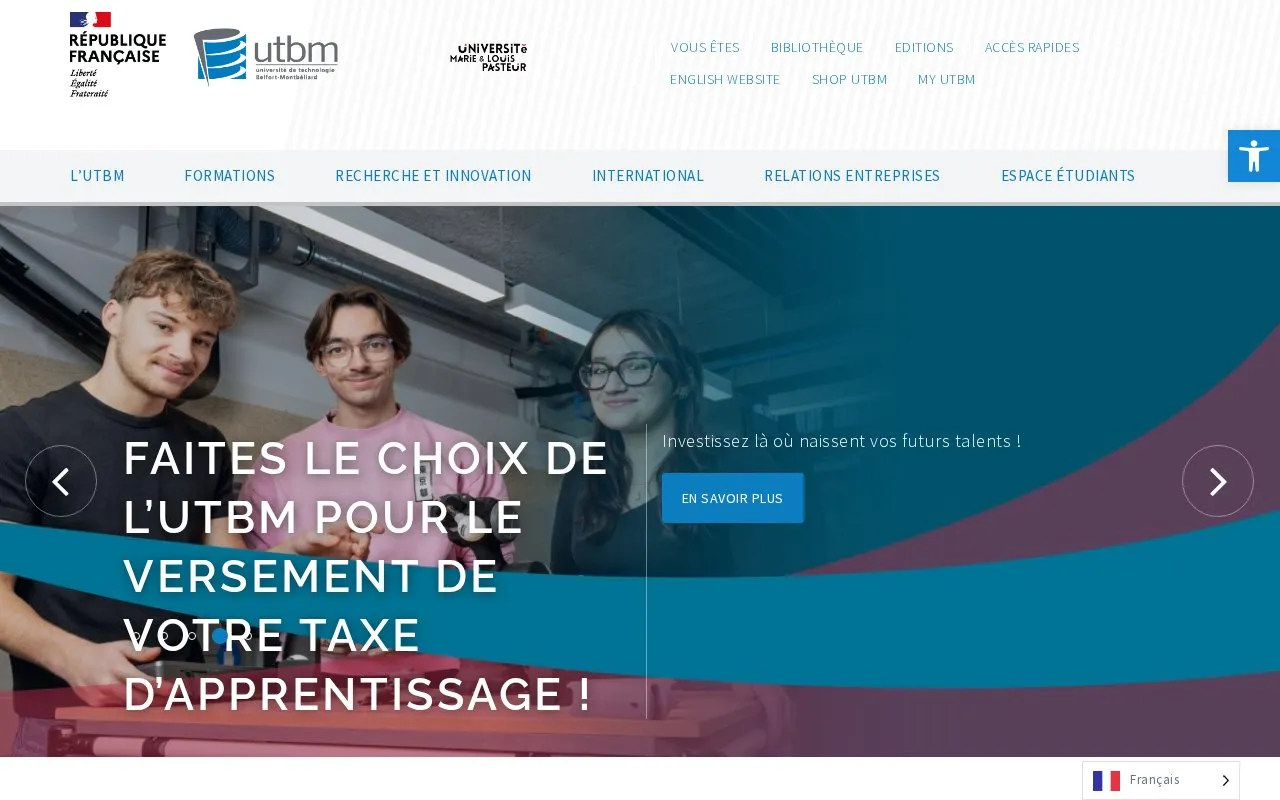 Universite de Technologie de Belfort-Montbeliard homepage screenshot
