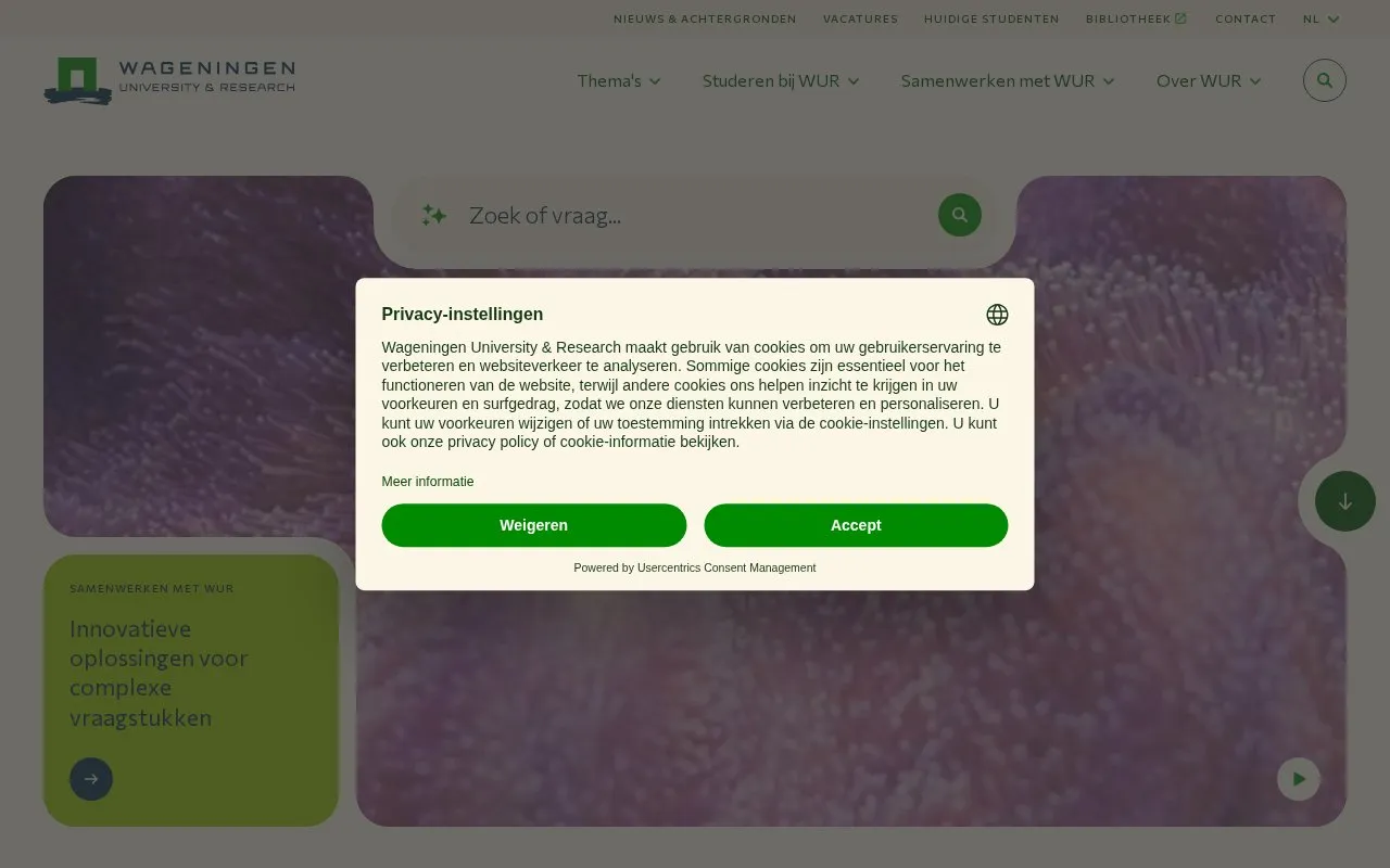 Wageningen University and Research Centre homepage screenshot