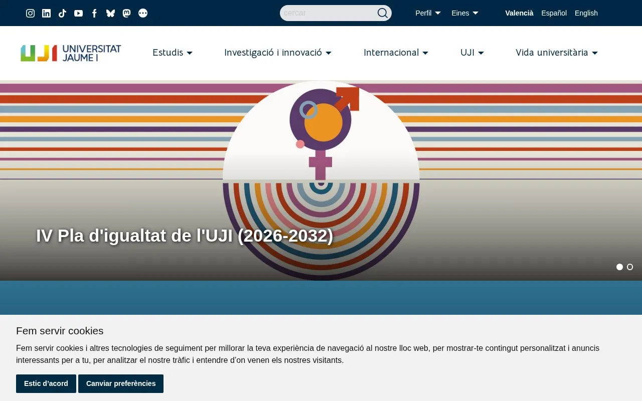 Universitat Jaume I homepage screenshot