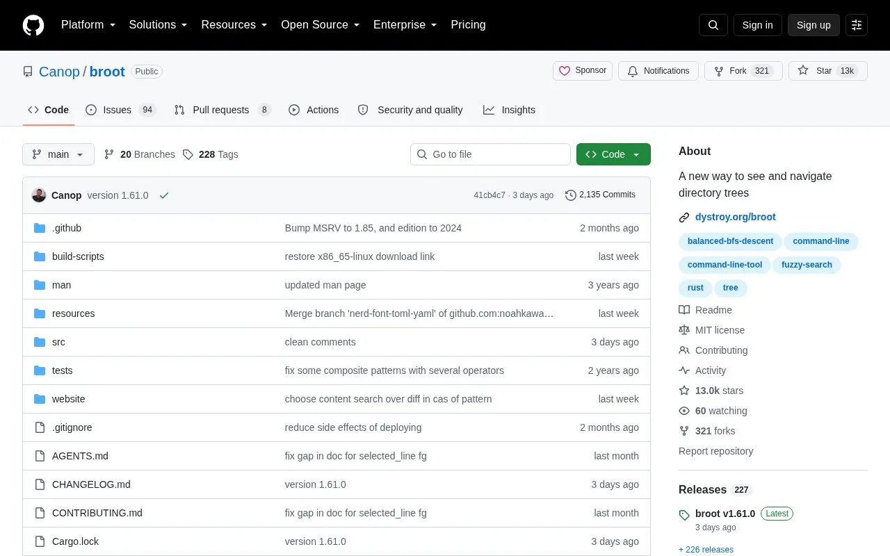 Broot homepage screenshot