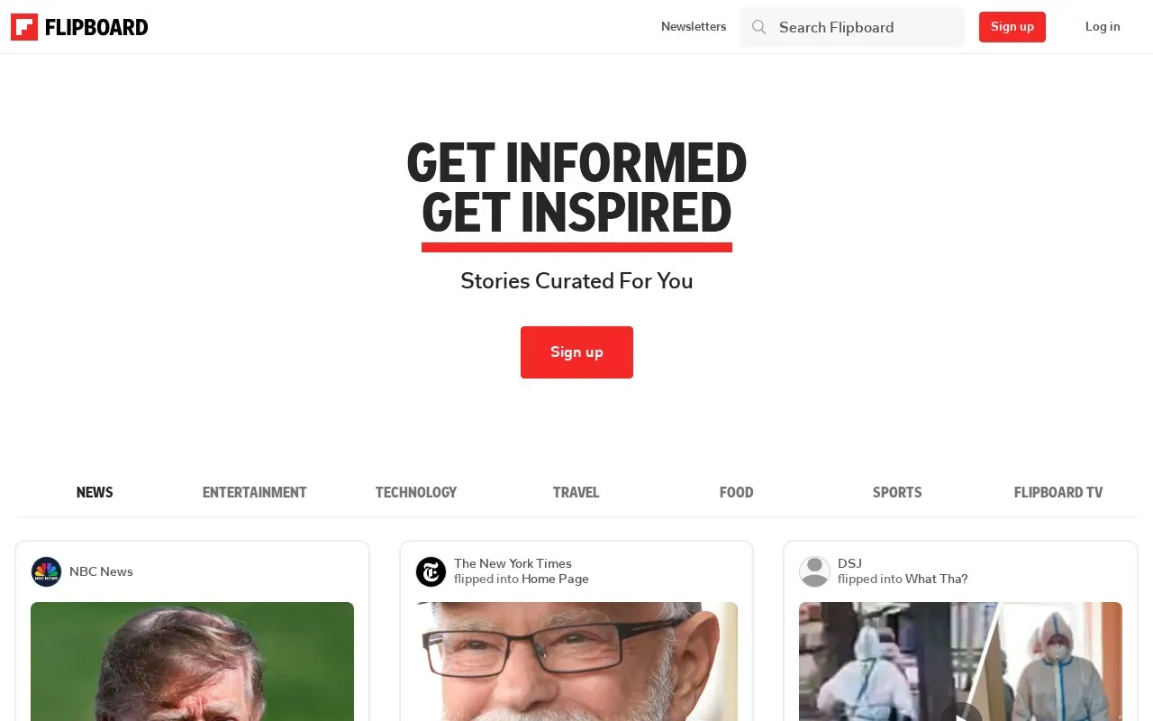Flipboard homepage screenshot