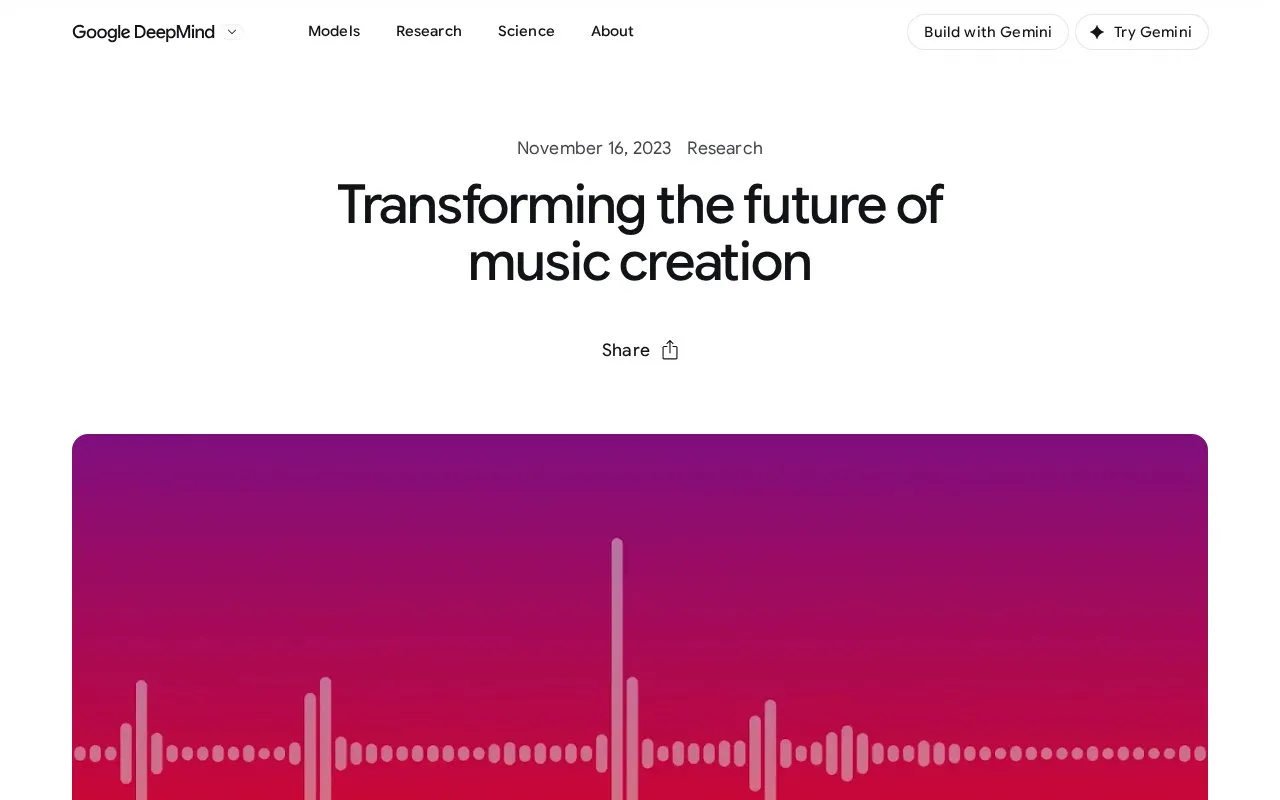 Lyria by Google DeepMind homepage screenshot