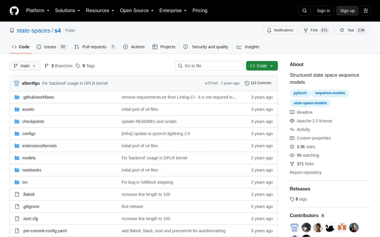 Structured State Space for Sequence Modeling (S4) homepage screenshot