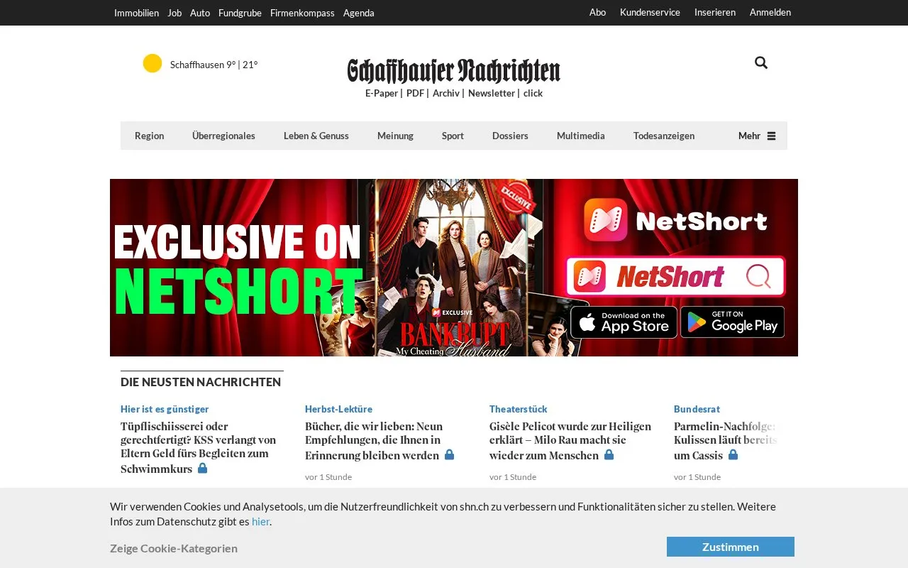 Schaffhauser Nachrichten homepage screenshot