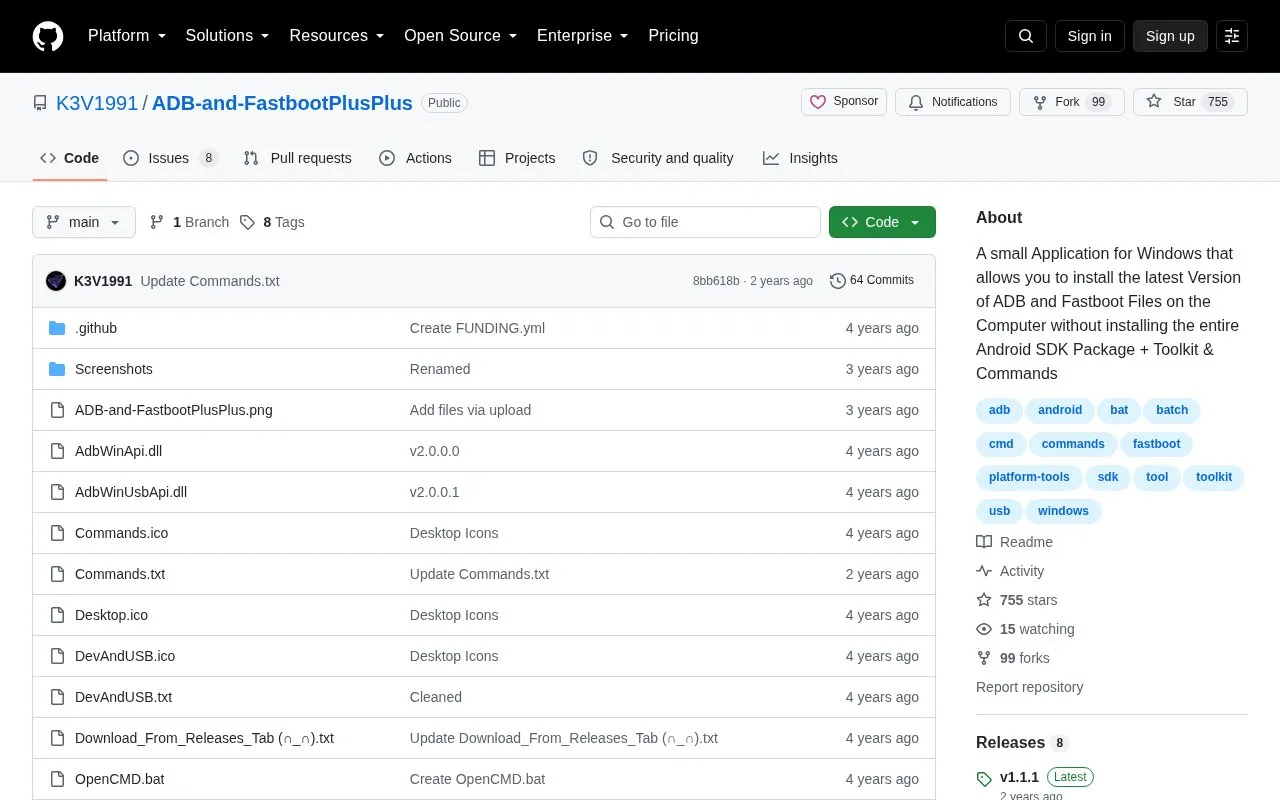 ADB-and-FastbootPlusPlus homepage screenshot