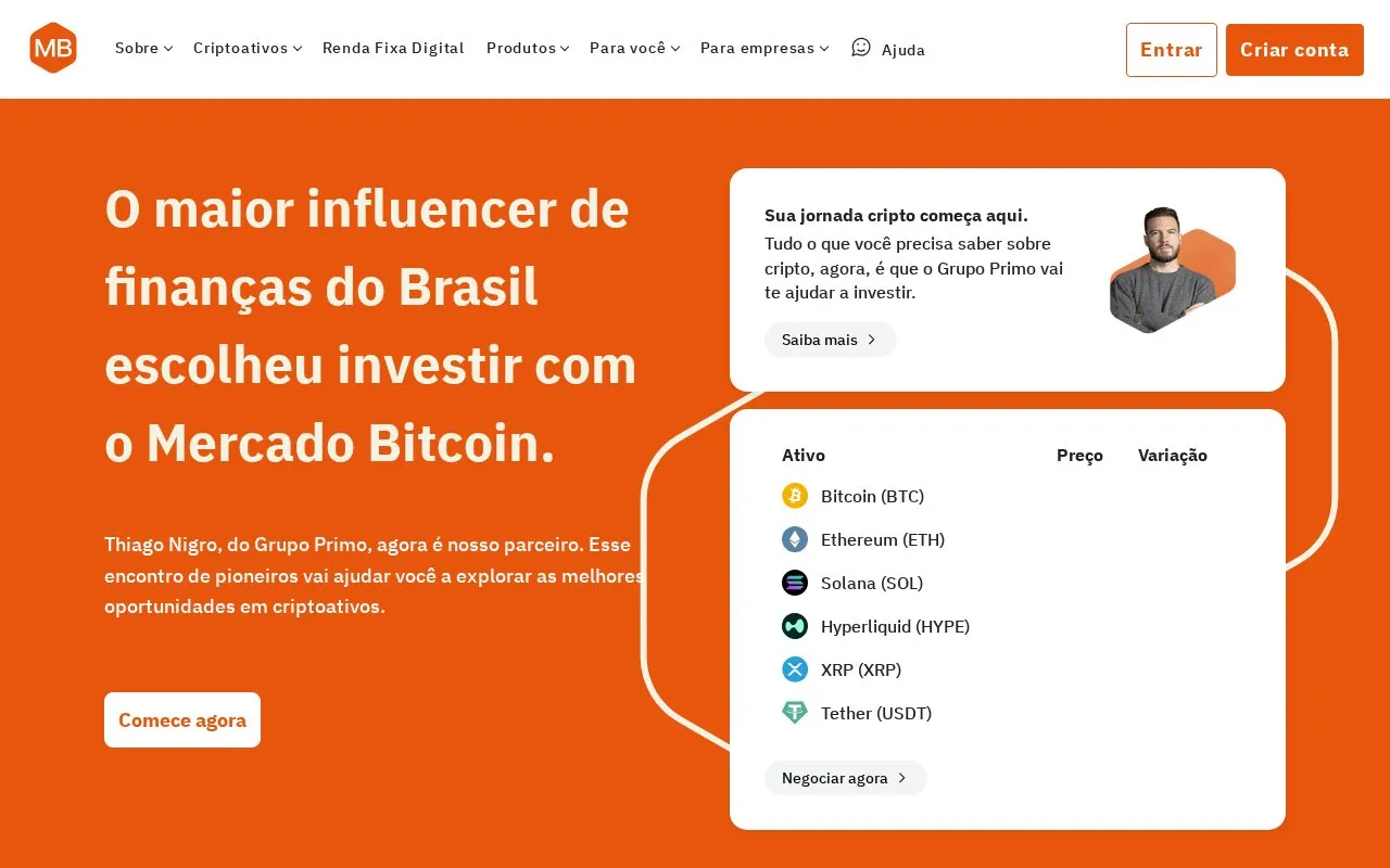 Mercado Bitcoin homepage screenshot
