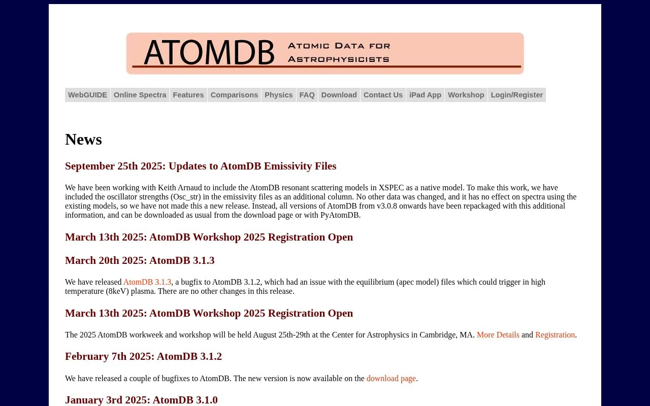 ATOMDB homepage screenshot