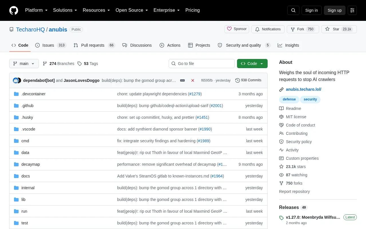 Anubis homepage screenshot