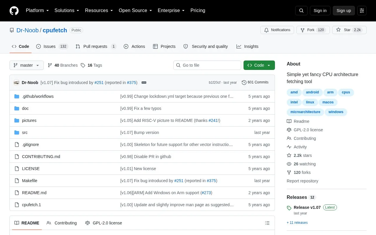 CPU Fetch homepage screenshot