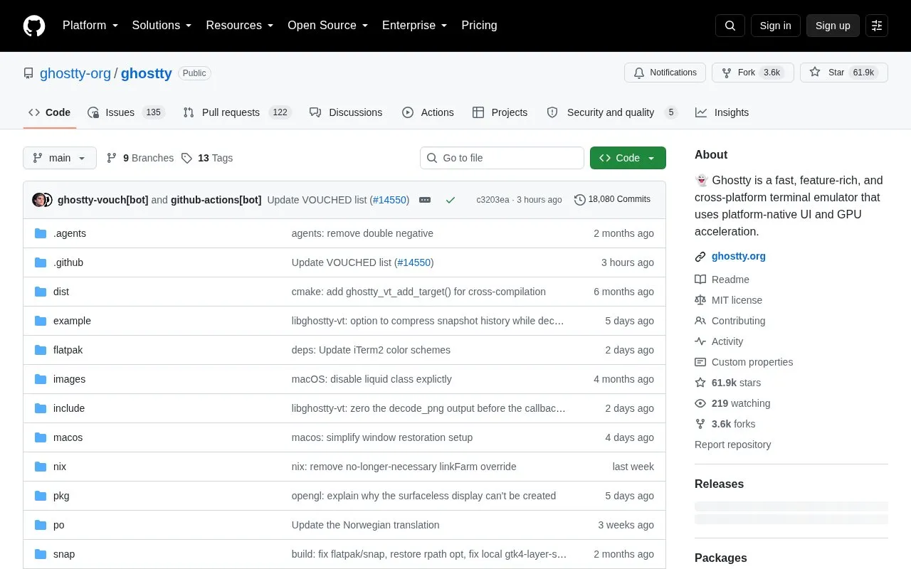 Ghostty homepage screenshot