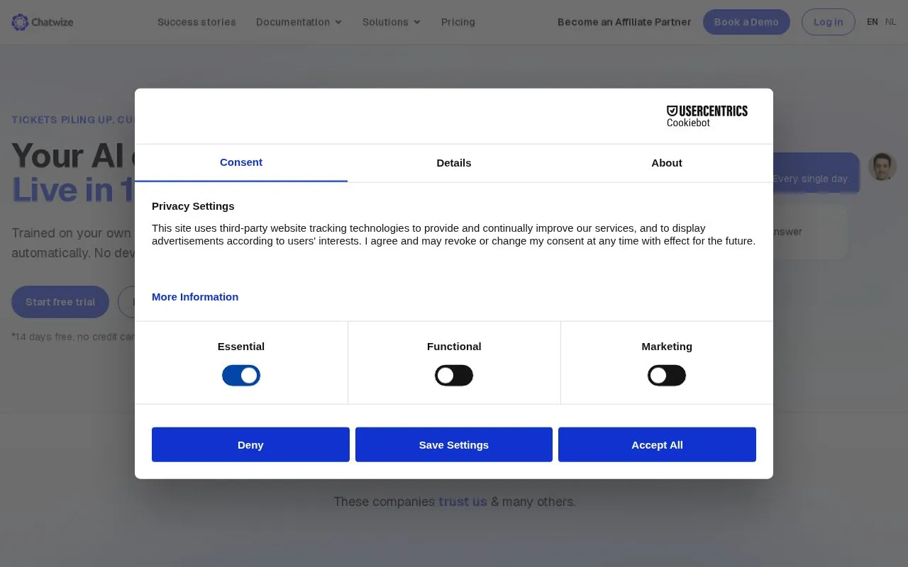 Chatwize homepage screenshot