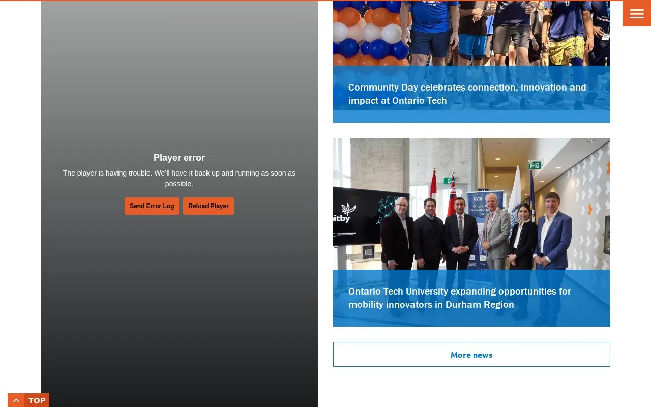 University of Ontario Institute of Technology homepage screenshot