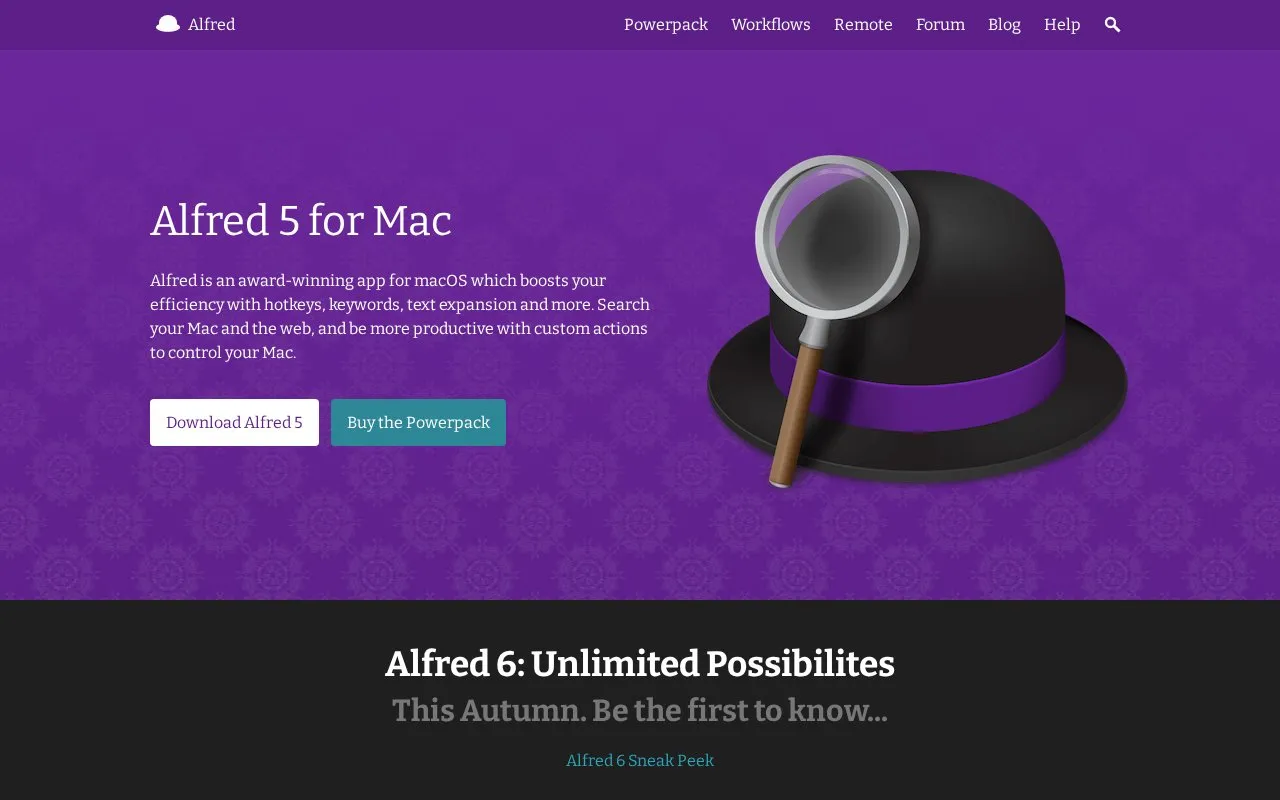 Alfred homepage screenshot