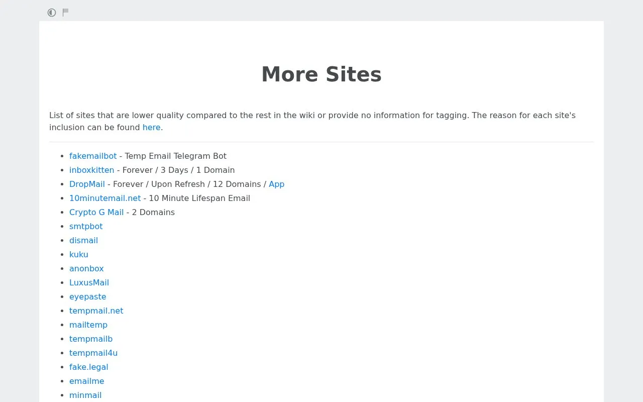 More Sites homepage screenshot