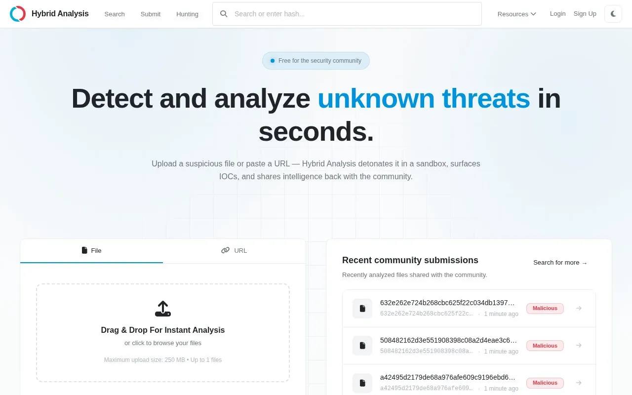 Hybrid Analysis homepage screenshot