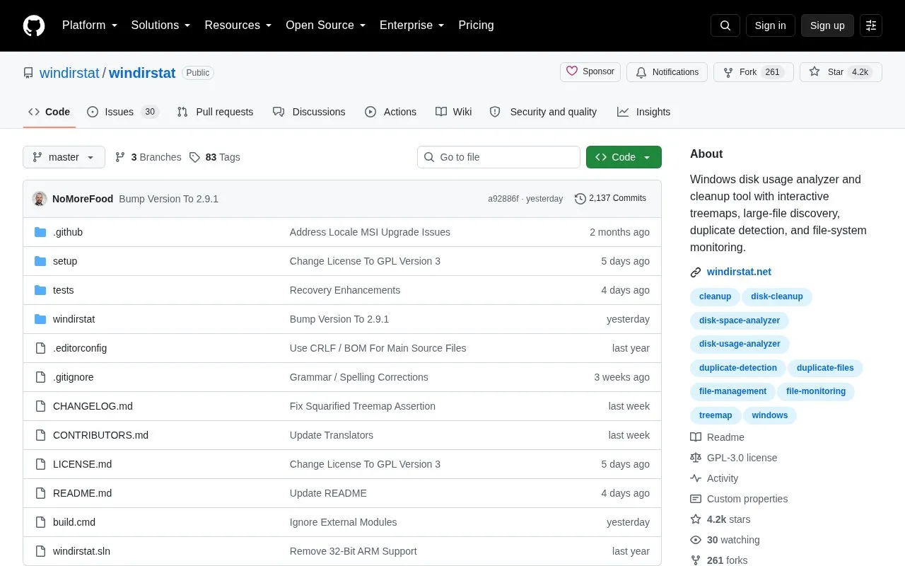 Windirstat homepage screenshot