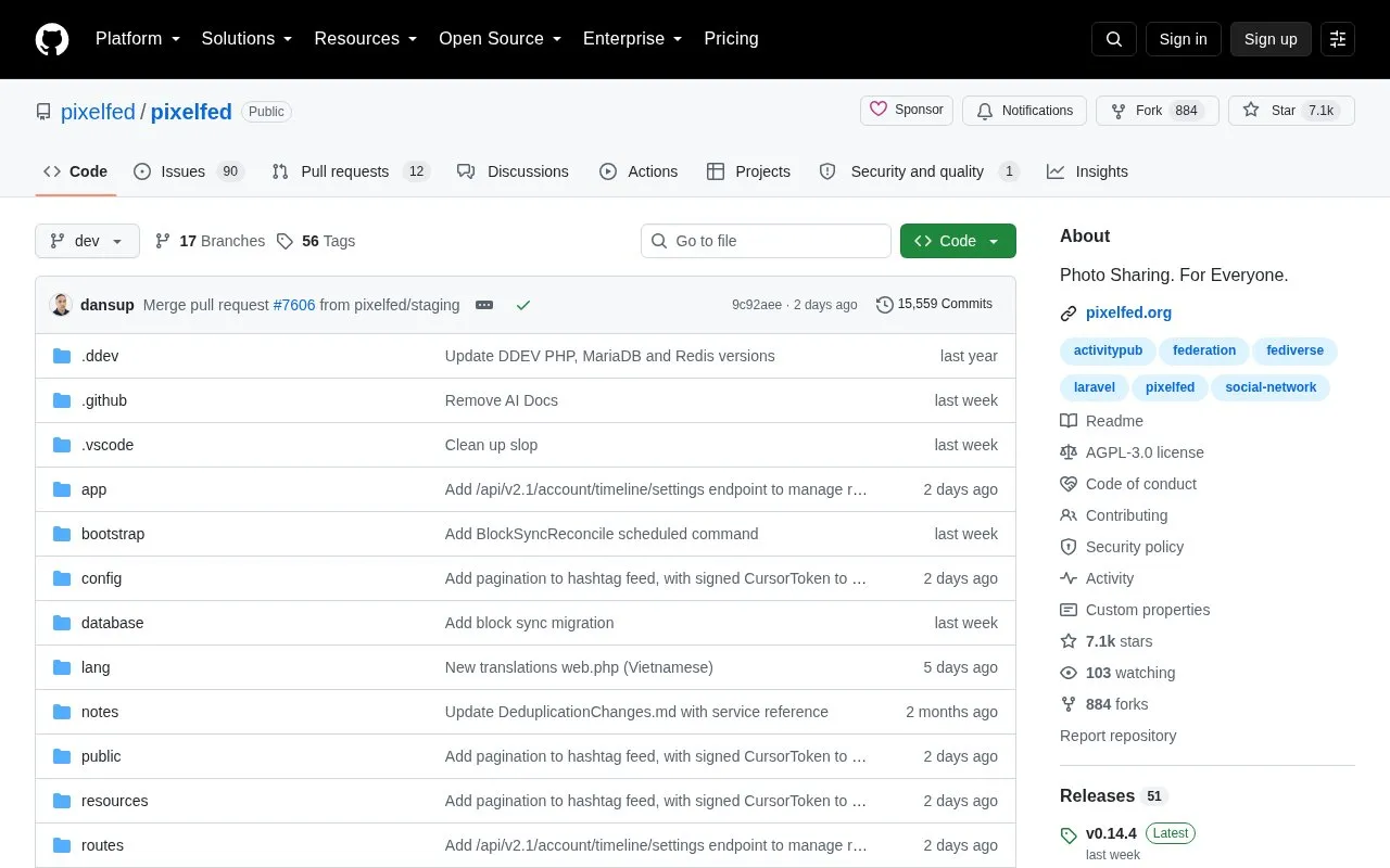 Pixelfed homepage screenshot