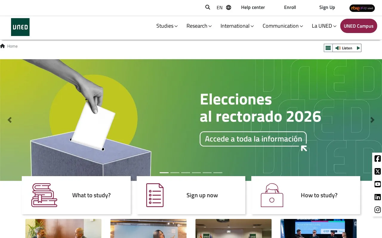 Universidad Nacional de Educacion a Distancia homepage screenshot