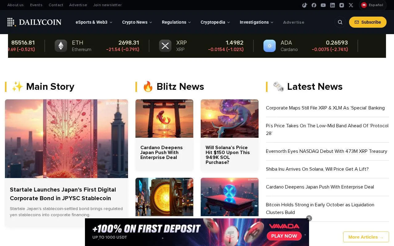 DailyCoin homepage screenshot